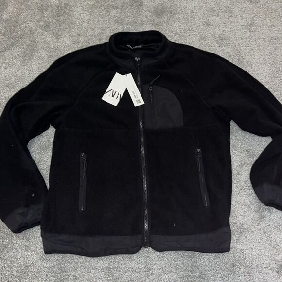 New Zara Black heavy fleece Denali style 3 pocket winter Coat Jacket XL men’s - Picture 1 of 5